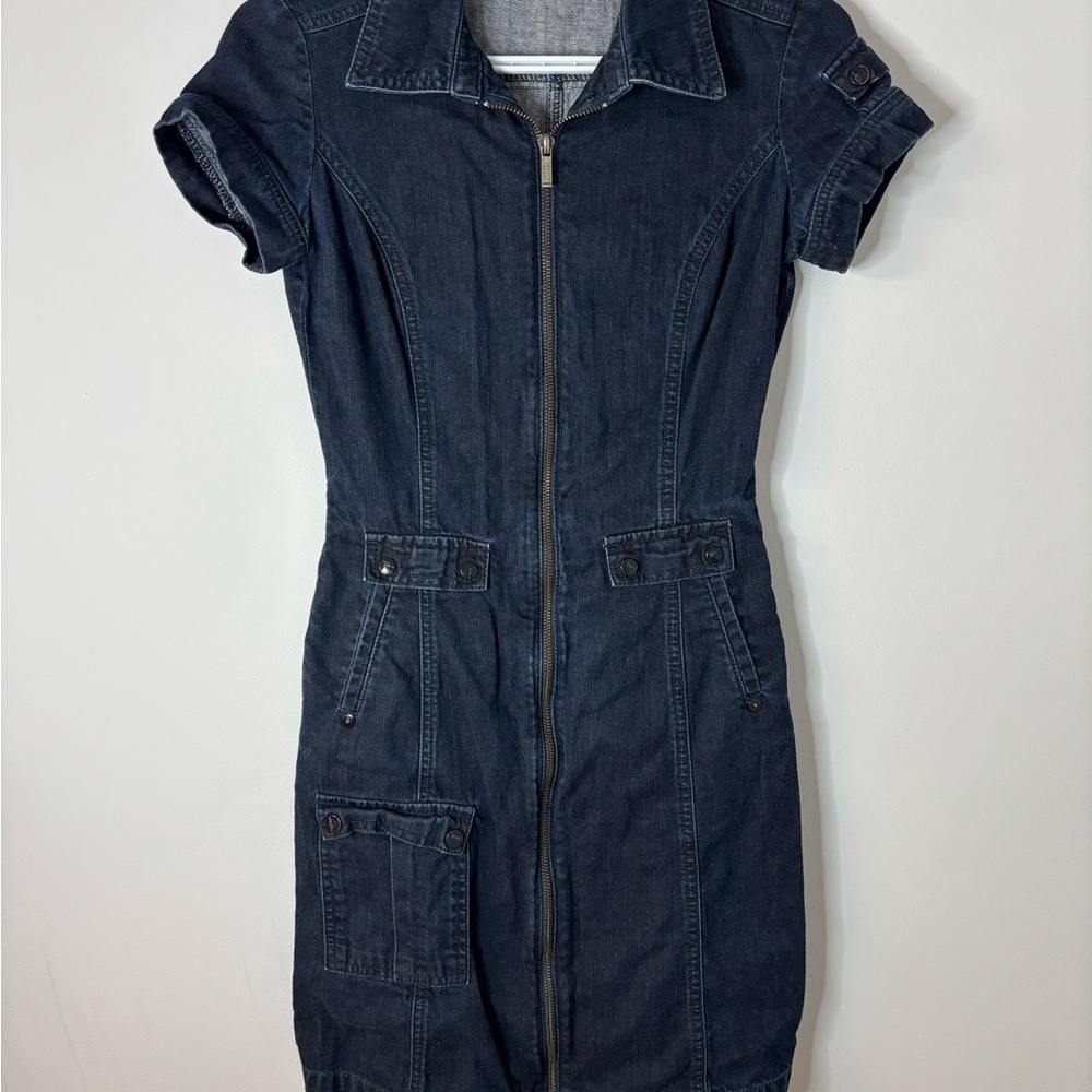 Mexx Navy Denim Zip-Front Mini Dress